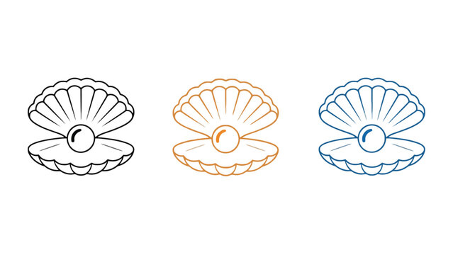 A set of colorful oyster shells with pearls inside on a white background
