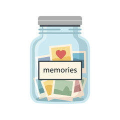 Memories Jar Vector Clipart with Photos and Heart, Nostalgic Keepsake Illustration