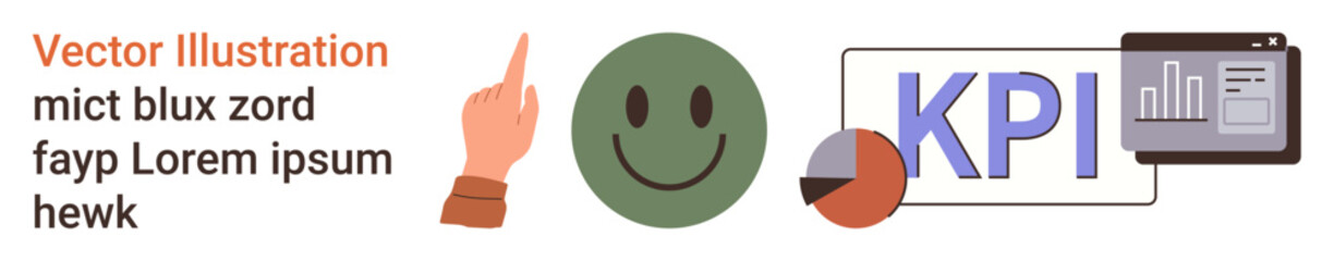 Fototapeta premium Business analytics, data visualization, performance measurement, KPI tracking, positive results, and feedback. happy face, charts and KPI text. Business analytics and data visualization