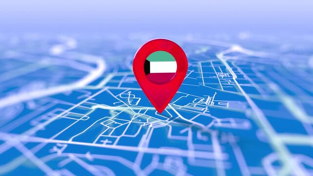 Kuwait Flag Pin Location On Digital Map Revealing By Cloth