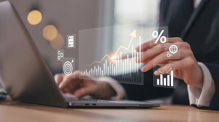 Businessman analyzing profit and quality management concepts. This comprehensive review includes...