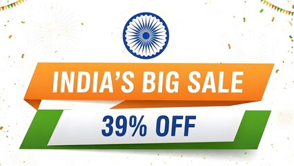 Indias big sale 39% off banner with ashoka chakra and confetti