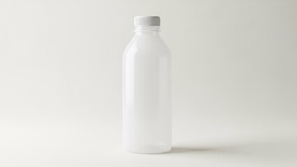 A plain white plastic bottle with a gray cap stands against a neutral background.