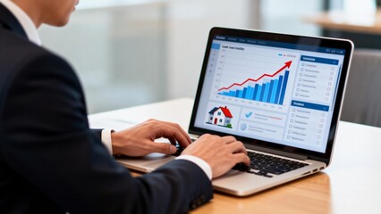Businessman working on laptop with financial data