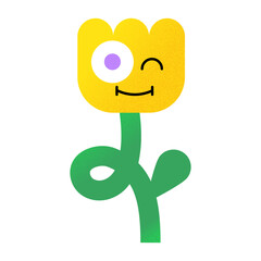 Happy Yellow Flower Character with Retro Noise Texture