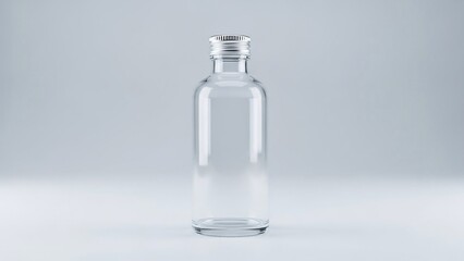 Clear Glass Bottle with Smooth Cylindrical Body and Narrow Neck.