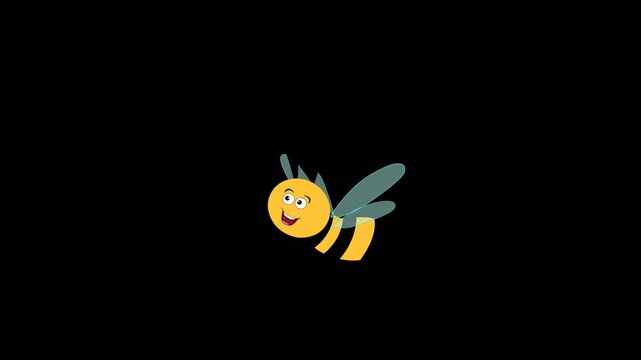 A Cute cartoon bee flying and smiling in a loop with an alpha channel