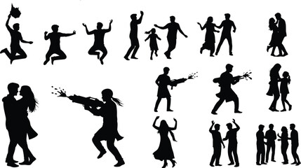 Obraz premium Collection of black silhouettes of people dancing and celebrating