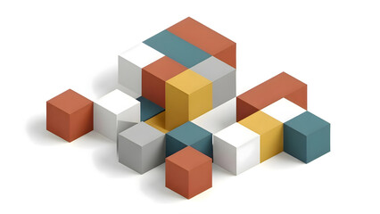 Obraz premium Isometric Geometric Pattern with Colored Blocks and Subtle Shadows – Vector Background