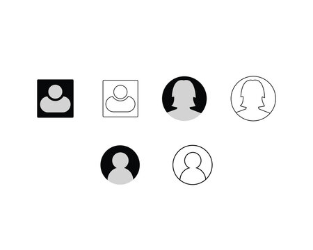 Black and white user profile icons set. Profile and people silhouette collection. 