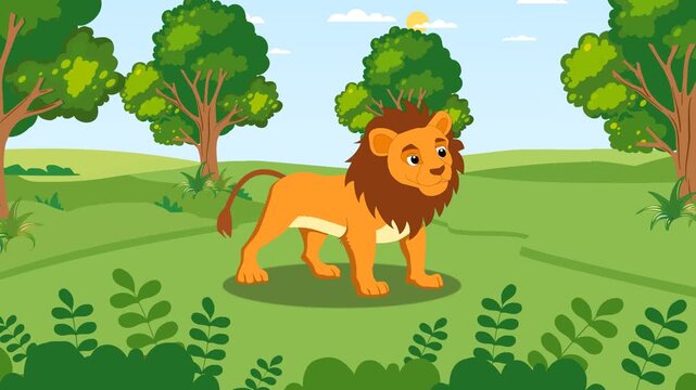 Animated Cartoon Lion Roaring in Nature
