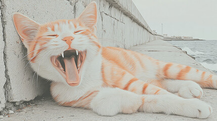 Cozy Cat in White Sheets: Graphic Illustration