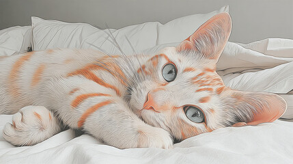 Stylized Feline Close-Up with Woodcut Texture