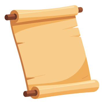 Ancient parchment scroll unrolled to reveal aged paper for historical documents or fantasy quest maps in a simple flat vector design for creative storytelling.