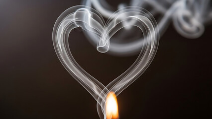 Heart shaped smoke from burning flame on dark background Ai Generated