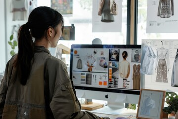 Team Reviewing Fashion Designs On Computer