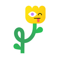 Cute Flat Flower Character Sticking Tongue Out with Grainy Texture