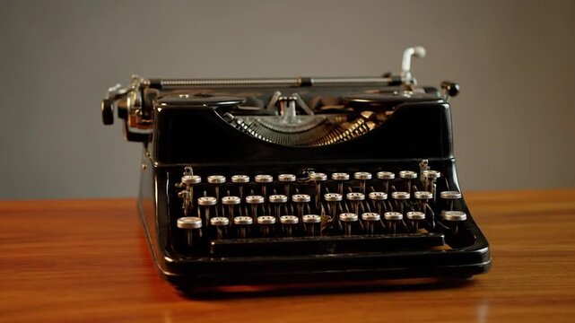 Antique black typewriter with keys and carriage lever