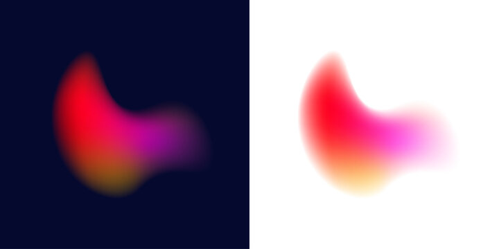 Abstract liquid gradient circle presents neon color across glass blot membrane, rising drops, volumetric form, oval shape. Starburst reflection glimmer appears. Vector png banner symbol.