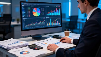 Businessman analyzing financial data on computer