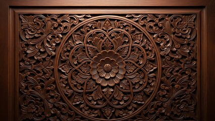 Obraz premium Intricately carved wooden panel with floral patterns and ornate details
