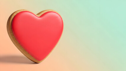 Valentine's day heart shaped cookie with red icing decoration