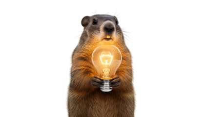 Groundhog day isolated on transparent background with light bulb moment