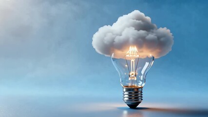 A glowing lightbulb with a fluffy white cloud emerging from its top, symbolizing cloud computing and innovative ideas. - Powered by Adobe