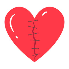 Red Broken Heart Mended With Stitches Symbol of Healing
