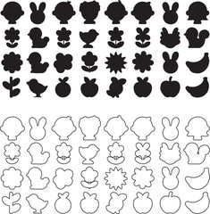 Fototapeta premium Collection of cute animal and flower silhouettes for design