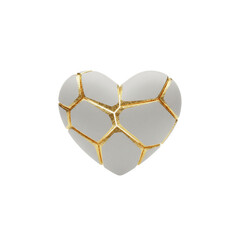 3D broken heart repaired with gold, kintsugi style,