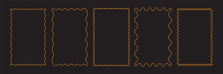 Set of rectangle frames with wavy edges. Zigzag wavy edges, rectangles, photo frames, text boxes, tags, labels.