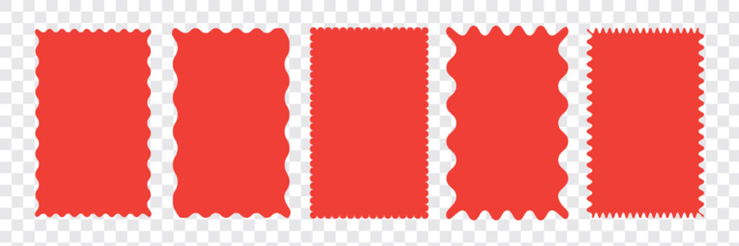 Set of rectangle frames with wavy edges. Zigzag wavy edges, rectangles, photo frames, text boxes, tags, labels.