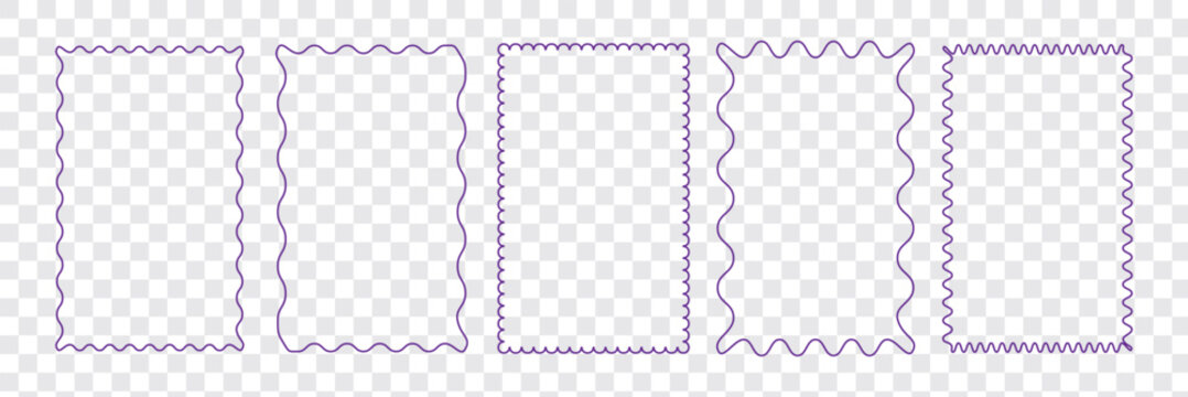 Set of rectangle frames with wavy edges. Zigzag wavy edges, rectangles, photo frames, text boxes, tags, labels.