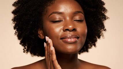 Radiant skin glow, gentle touch, serene expression