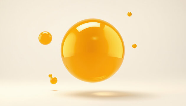 Glossy yellow sphere, bouncing playfully, dynamic composition, product hero shot.