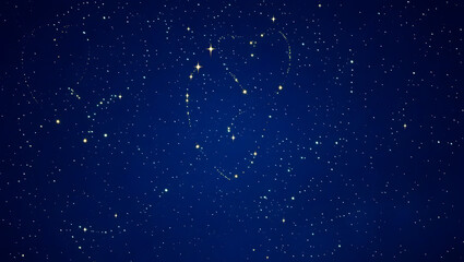 Fototapeta premium Romantic Heart Constellation in Deep Blue Starry Night Sky Background