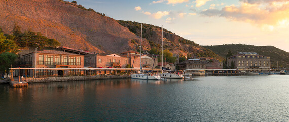 Morning in Behramkale. Ancient Assos harbor. Türkiye's beautiful tourist coast on the North Aegean...