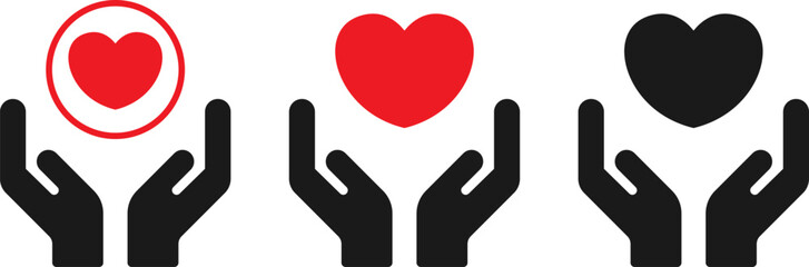 Fototapeta premium Caring Hands Holding Heart Icons for Charity, Love, and Community Support