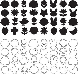 Fototapeta premium Black and white flower and animal silhouettes for design