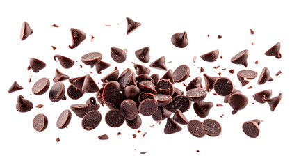 Obraz premium Dark roasted espresso coffee beans and seeds isolated on a white background provide a closeup of aromatic caffeine for a morning cafe drink or breakfast