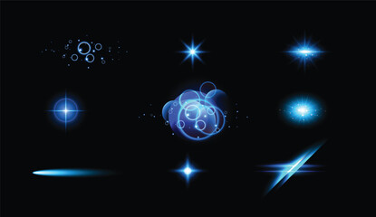 Obraz premium Modern Sparkling blue particles drifting in darkness illustration.