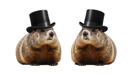 Groundhog day celebration isolated on transparent background with furry friends