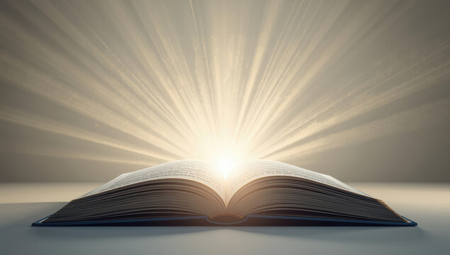 Open book with radiant light and inspiring glow suggesting knowledge and revelation