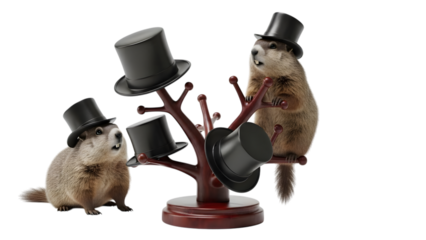 Groundhog day celebration isolated on transparent background with furry friends