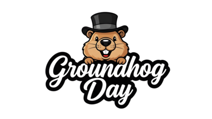 Groundhog day isolated cartoon groundhog wearing top hat on transparent background