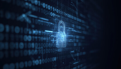 Obraz premium Digital padlock with binary code overlay conveying secure data protection and confident privacy