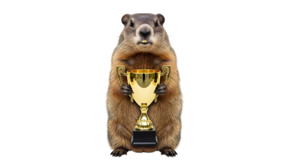 Groundhog day celebration with trophy isolated on transparent background