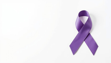 Purple awareness ribbon on white background symbolizing support and hope