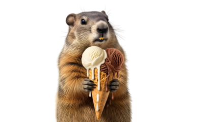 Groundhog day isolated groundhog holding shovel on transparent background